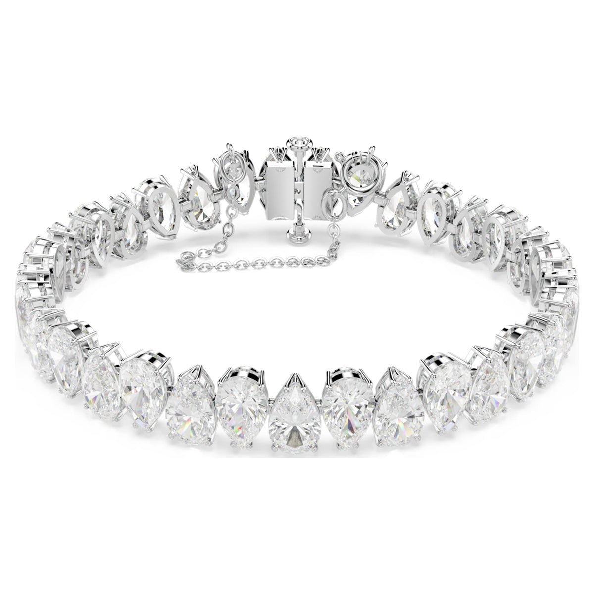 Swarovski Matrix Tennis bracelet with white pear-cut accents and rhodium plating