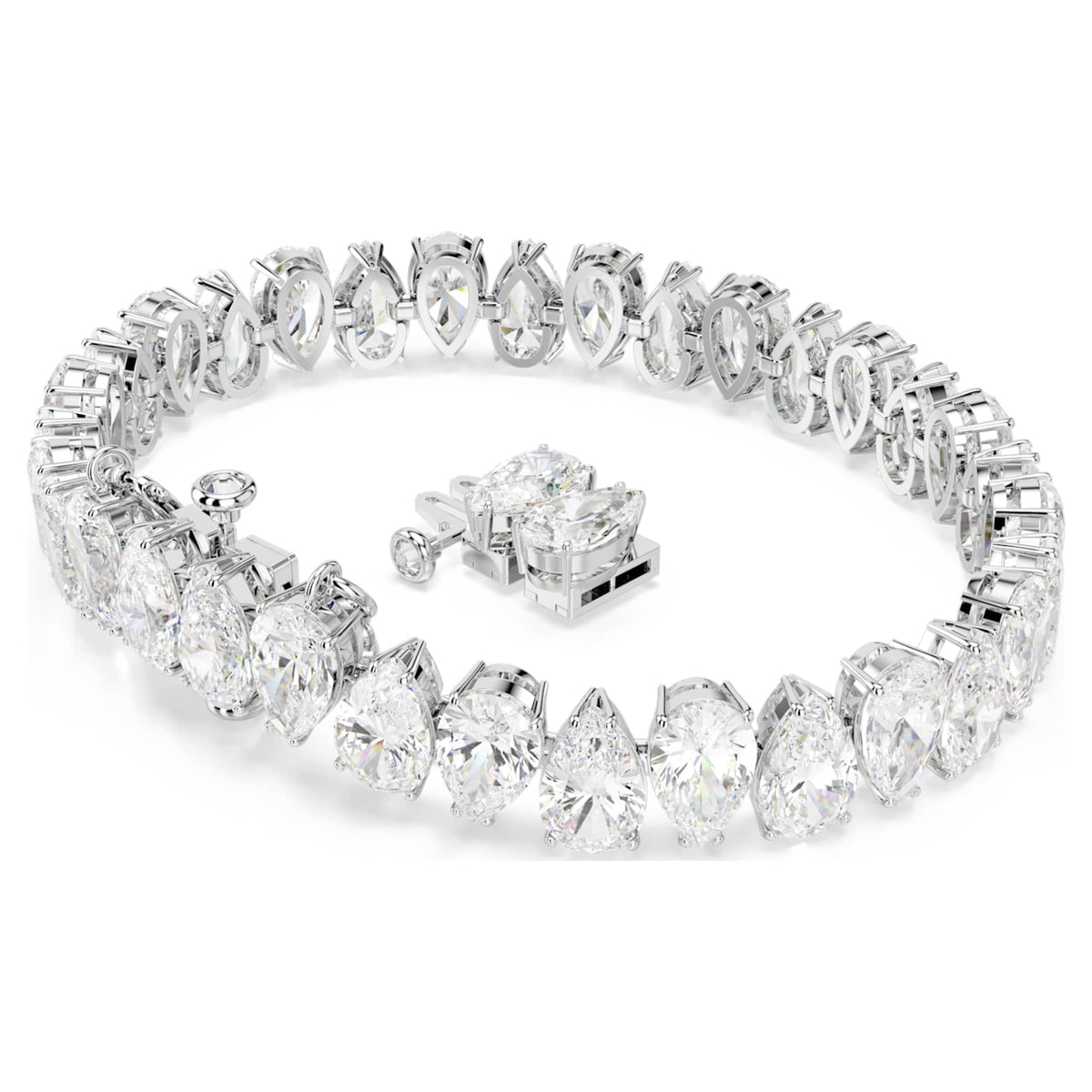 Swarovski Matrix Tennis bracelet with white pear-cut accents and rhodium plating