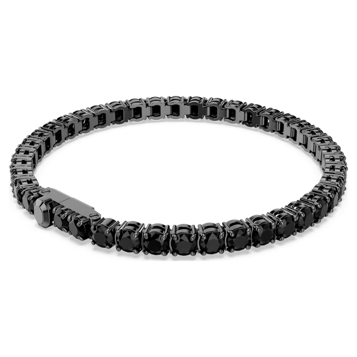 Swarovski Matrix Tennis bracelet with black round-cut accents and ruthenium plating