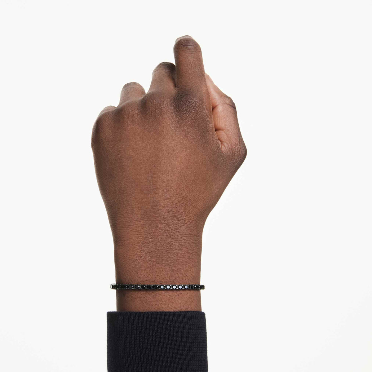 Swarovski Matrix Tennis bracelet with black round-cut accents and ruthenium plating