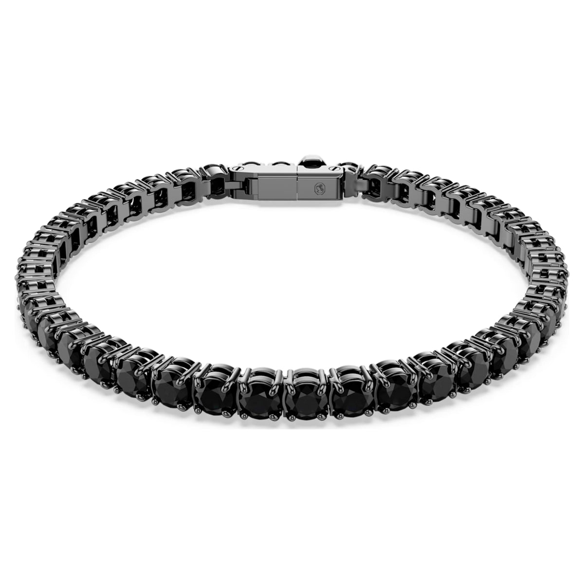 Swarovski Matrix Tennis bracelet with black round-cut accents and ruthenium plating