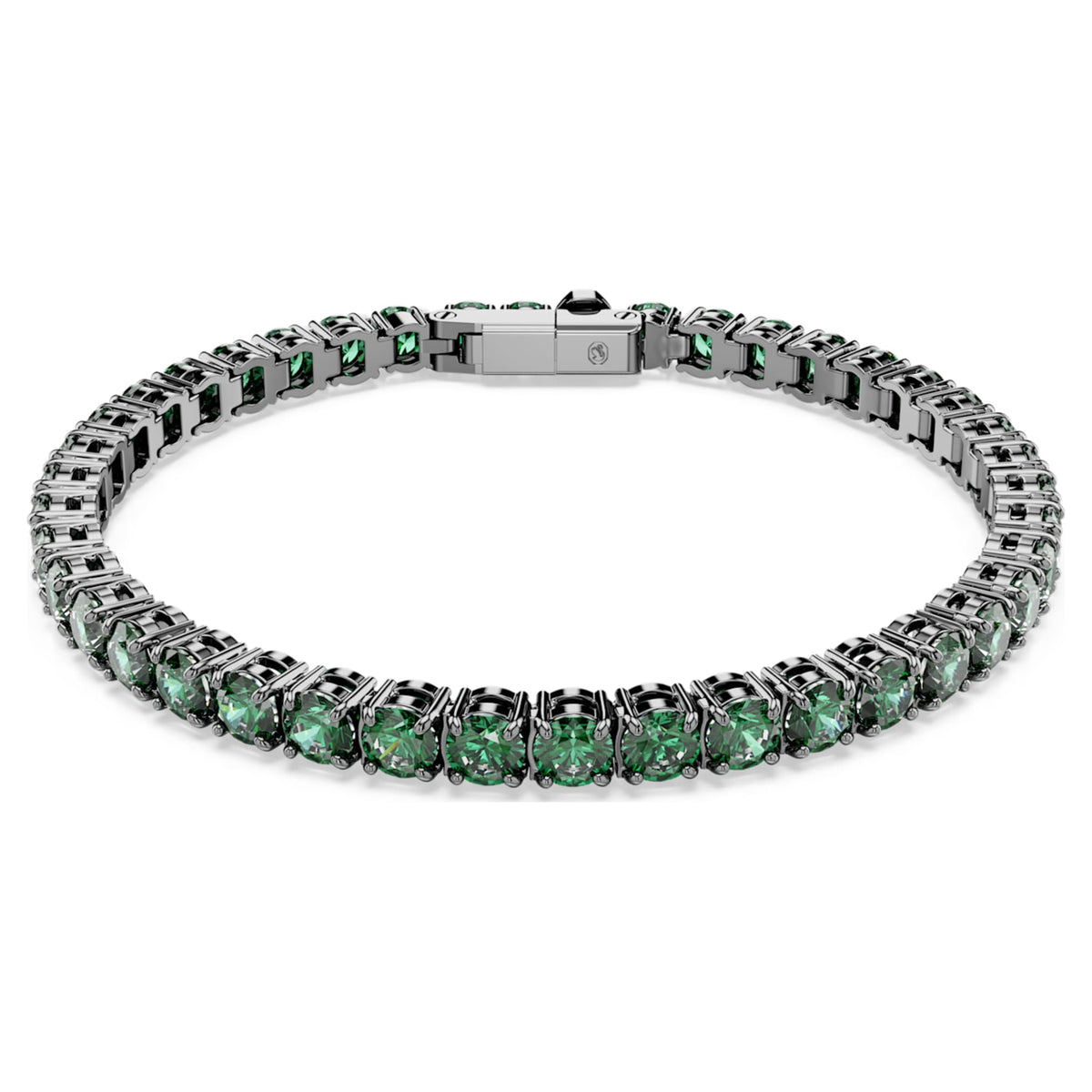 Swarovski Matrix Tennis bracelet Round cut, Green, Ruthenium plated