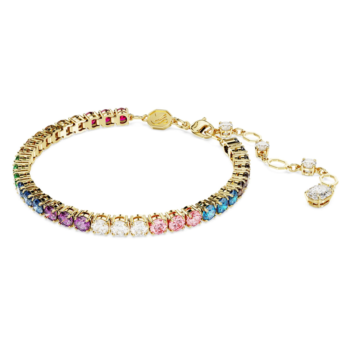 Swarovski Matrix Tennis bracelet with multicolored round-cut accents and an 18K gold finish