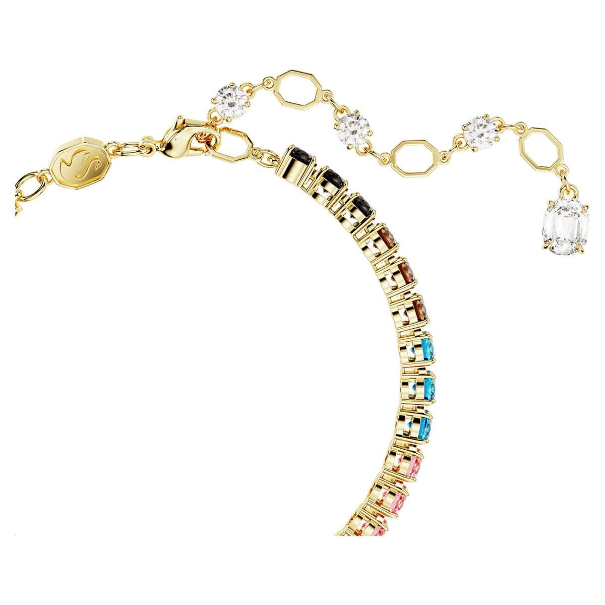 Swarovski Matrix Tennis bracelet with multicolored round-cut accents and an 18K gold finish