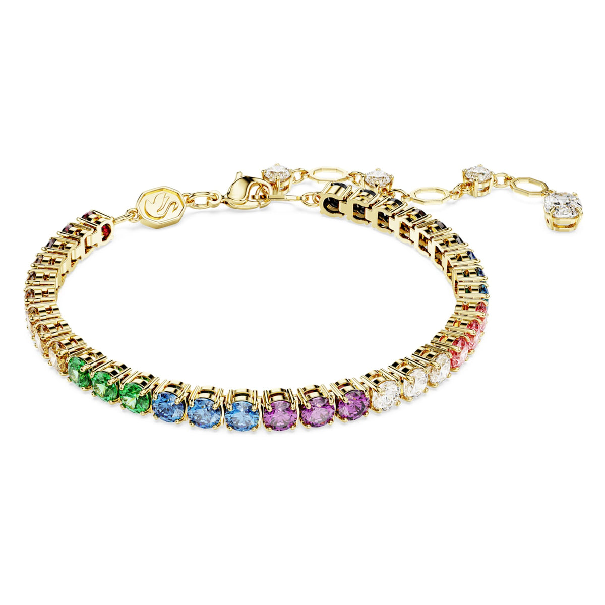 Swarovski Matrix Tennis bracelet with multicolored round-cut accents and an 18K gold finish