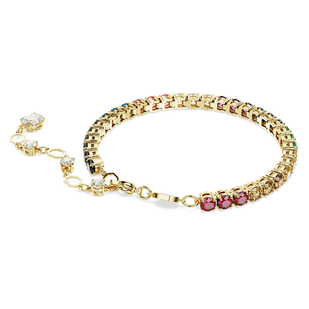Swarovski Matrix Tennis bracelet with multicolored round-cut accents and an 18K gold finish