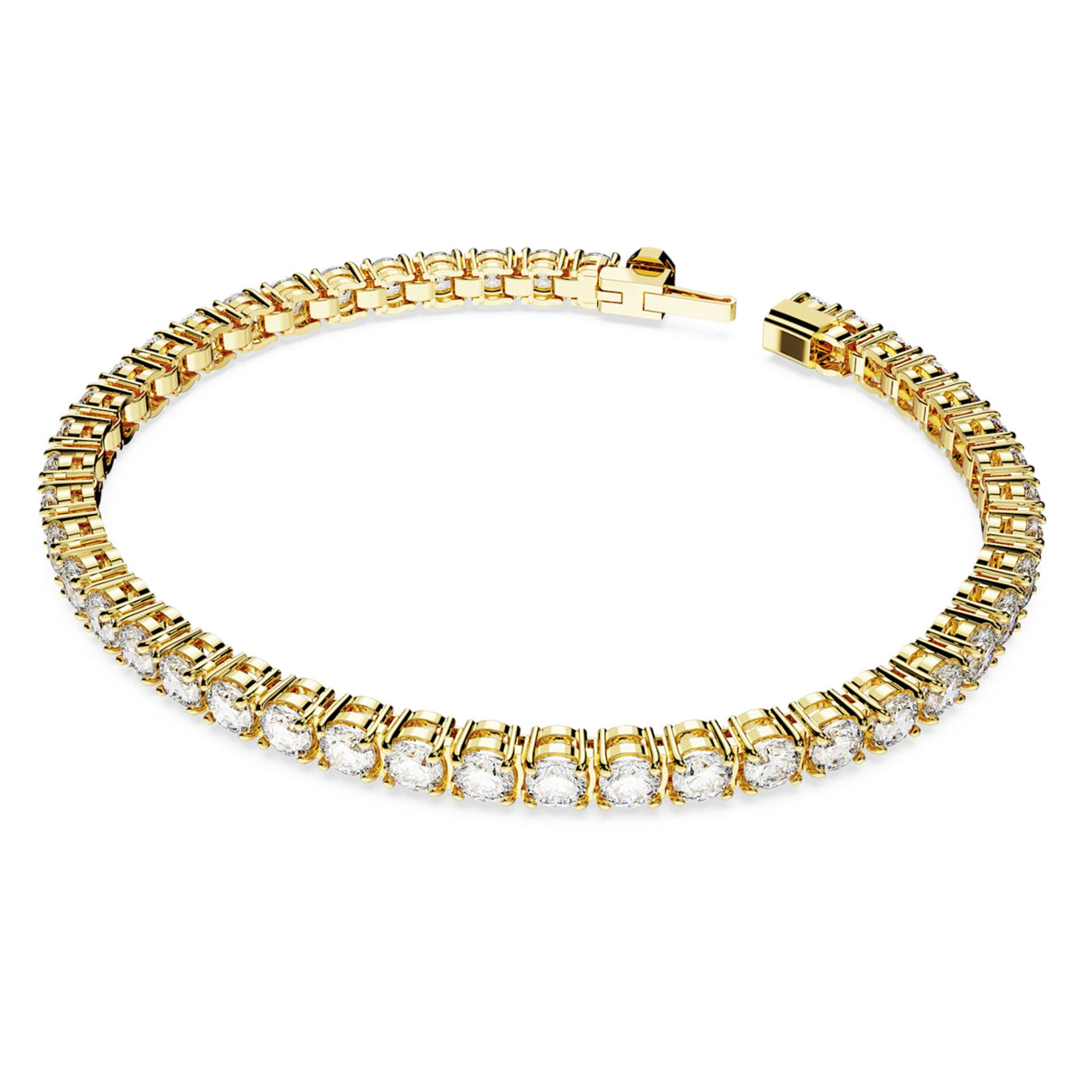 Swarovski Matrix Tennis bracelet with white round-cut accents and an 18K gold finish