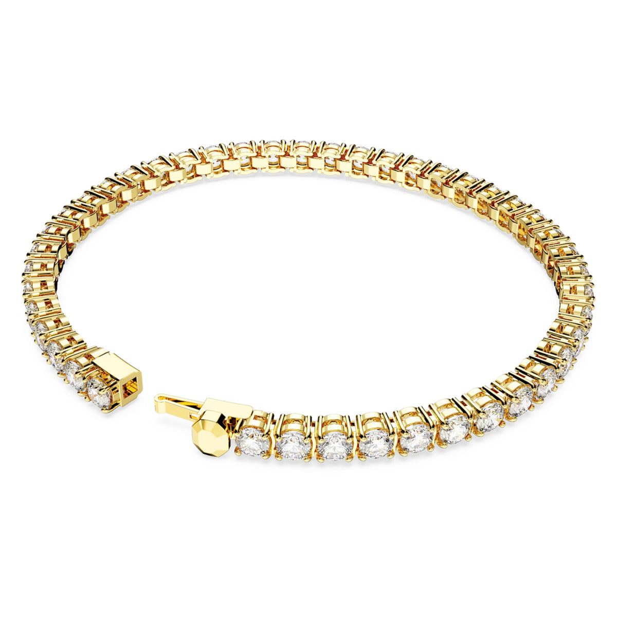 Swarovski Matrix Tennis bracelet with white round-cut accents and an 18K gold finish