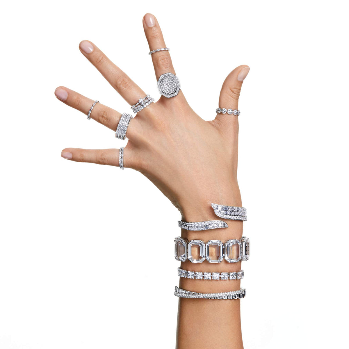 Swarovski Matrix Tennis bracelet with white accents and rhodium plating