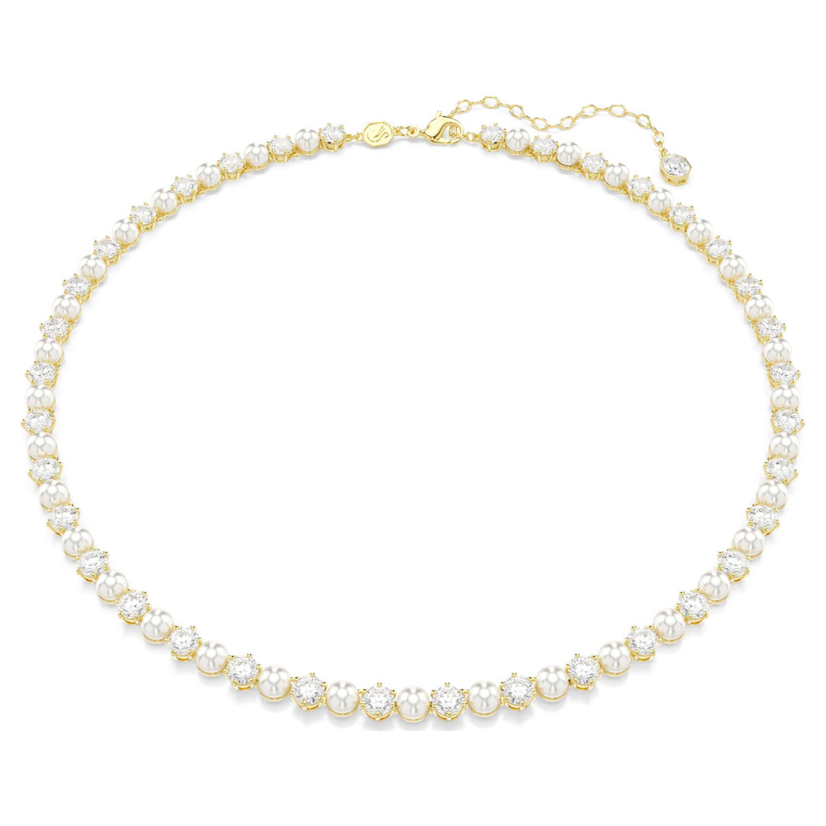 Swarovski Matrix Tennis necklace Crystal pearl, Round cut, White, 18K gold finish