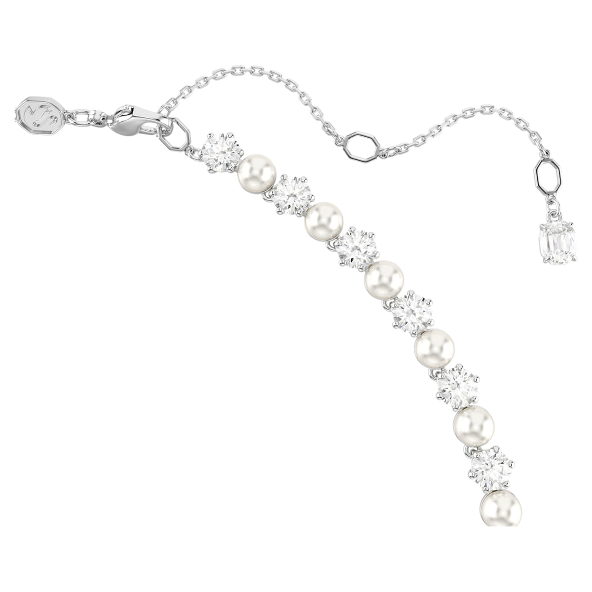 Swarovski Matrix Tennis necklace Crystal pearl, Round cut, White, Rhodium plated