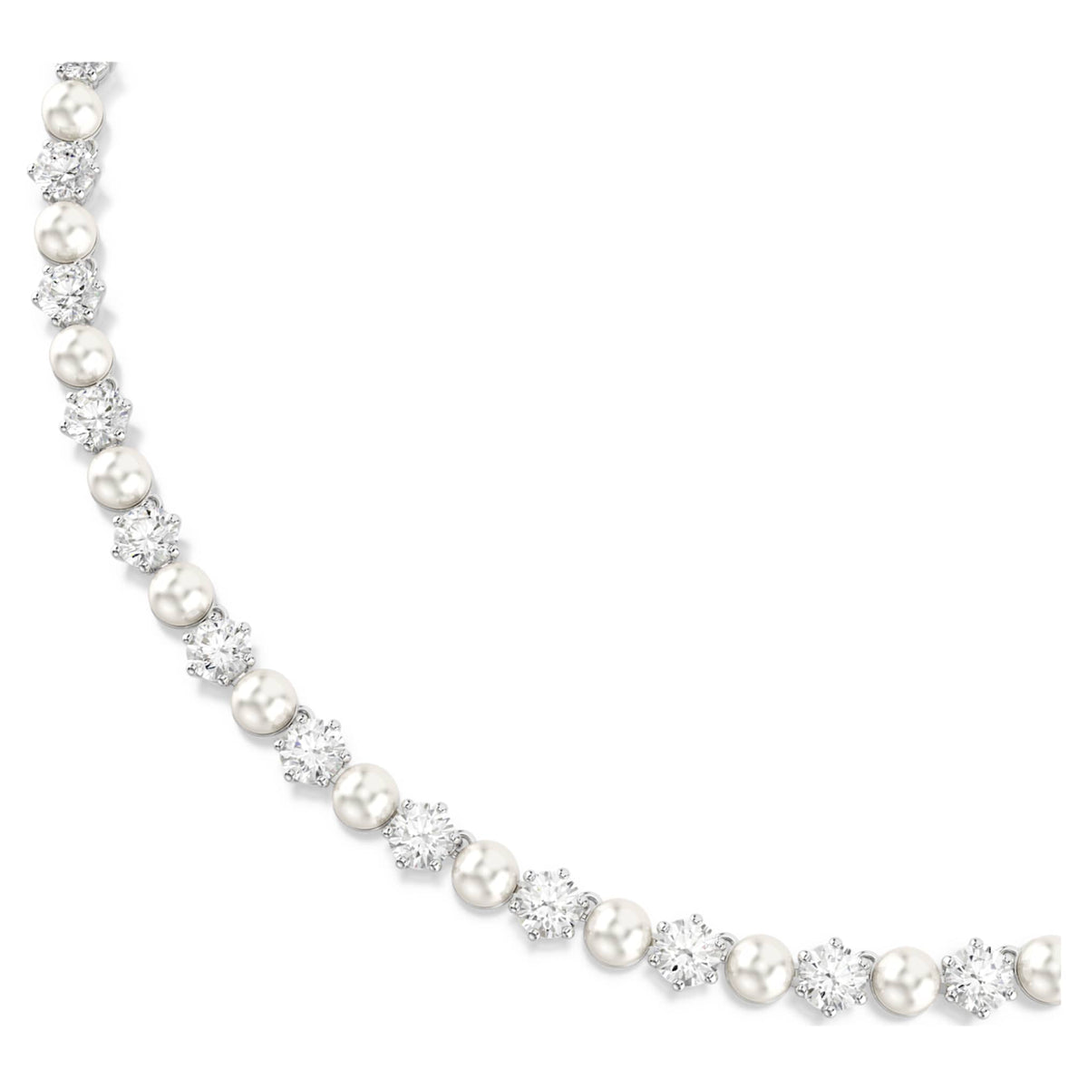Swarovski Matrix Tennis necklace Crystal pearl, Round cut, White, Rhodium plated
