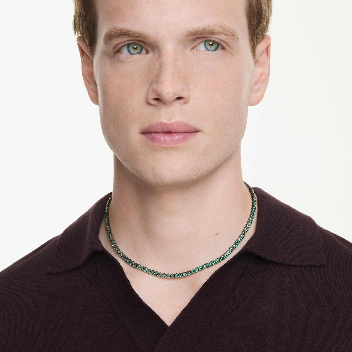 Swarovski Matrix Tennis necklace Round cut, Green, Ruthenium plated