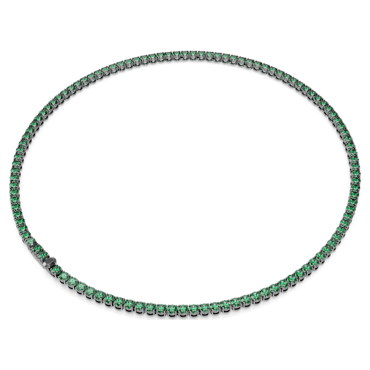 Swarovski Matrix Tennis necklace Round cut, Green, Ruthenium plated