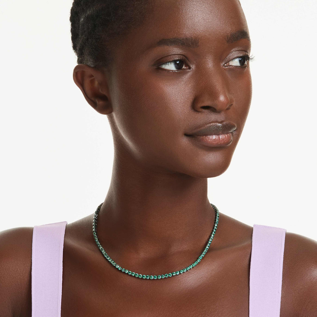Swarovski Matrix Tennis necklace with white round-cut accents and rhodium plating