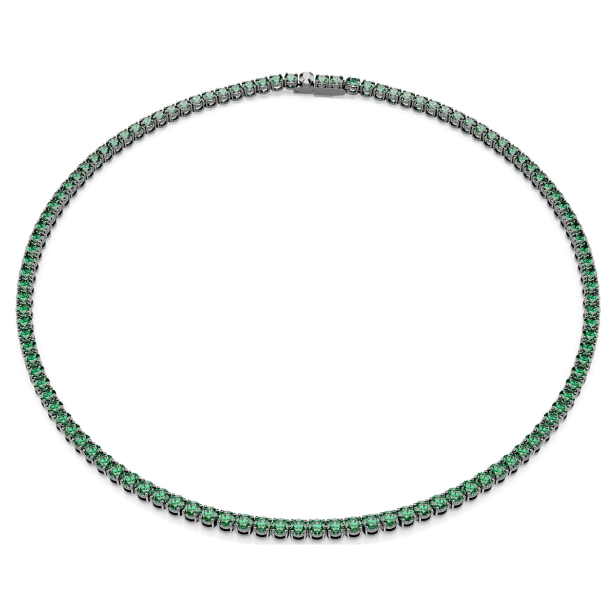 Swarovski Matrix Tennis necklace Round cut, Green, Ruthenium plated