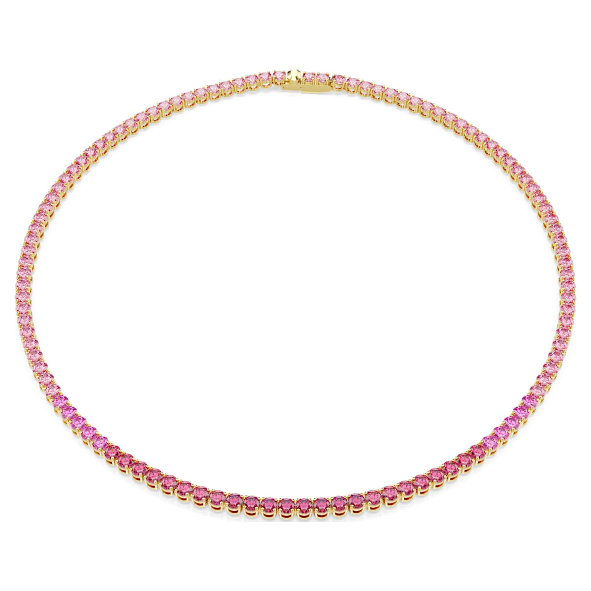 Swarovski Matrix Tennis necklace with pink round-cut accents and an 18K gold finish