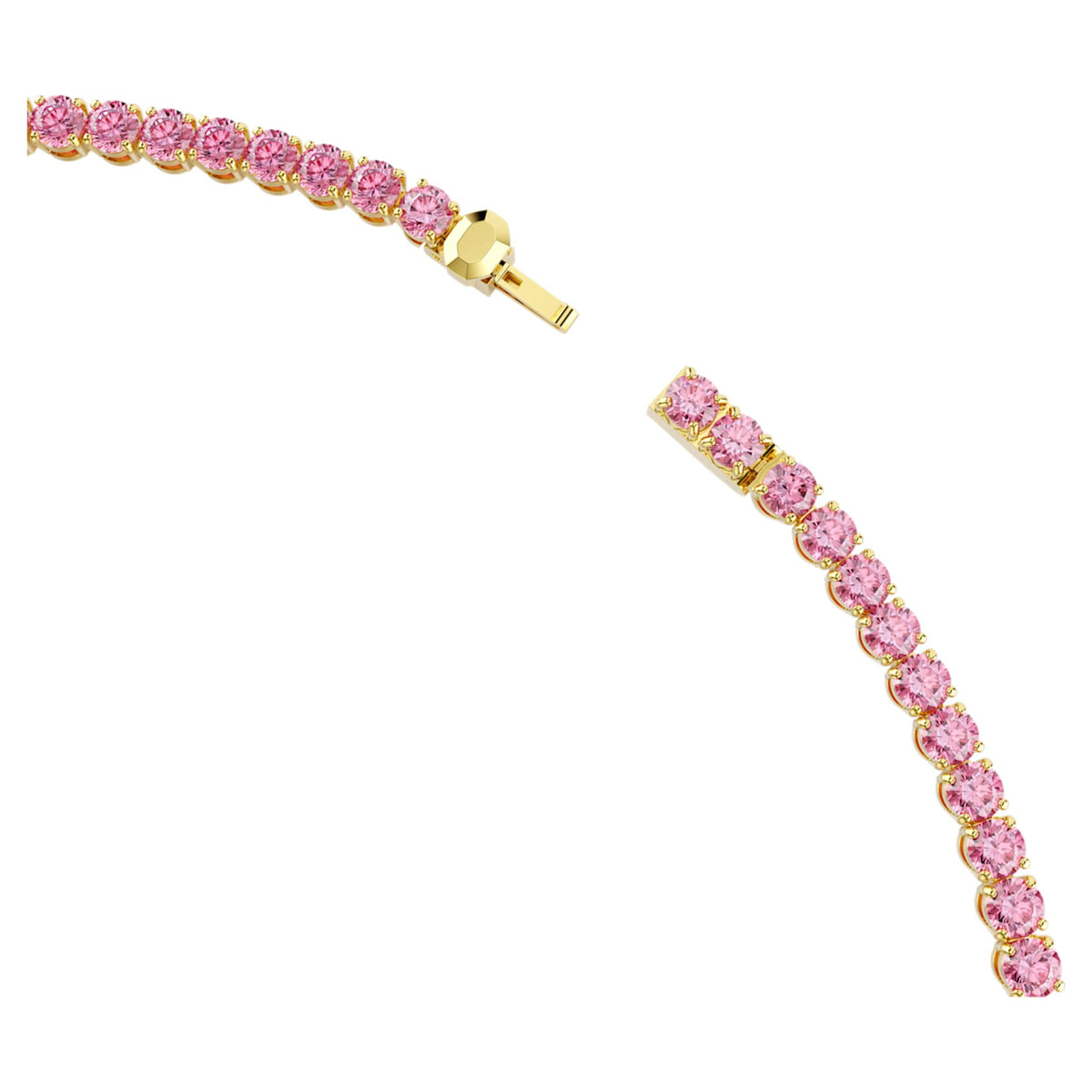 Swarovski Matrix Tennis necklace with pink round-cut accents and an 18K gold finish