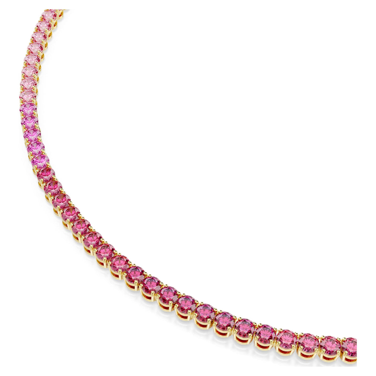 Swarovski Matrix Tennis necklace with pink round-cut accents and an 18K gold finish