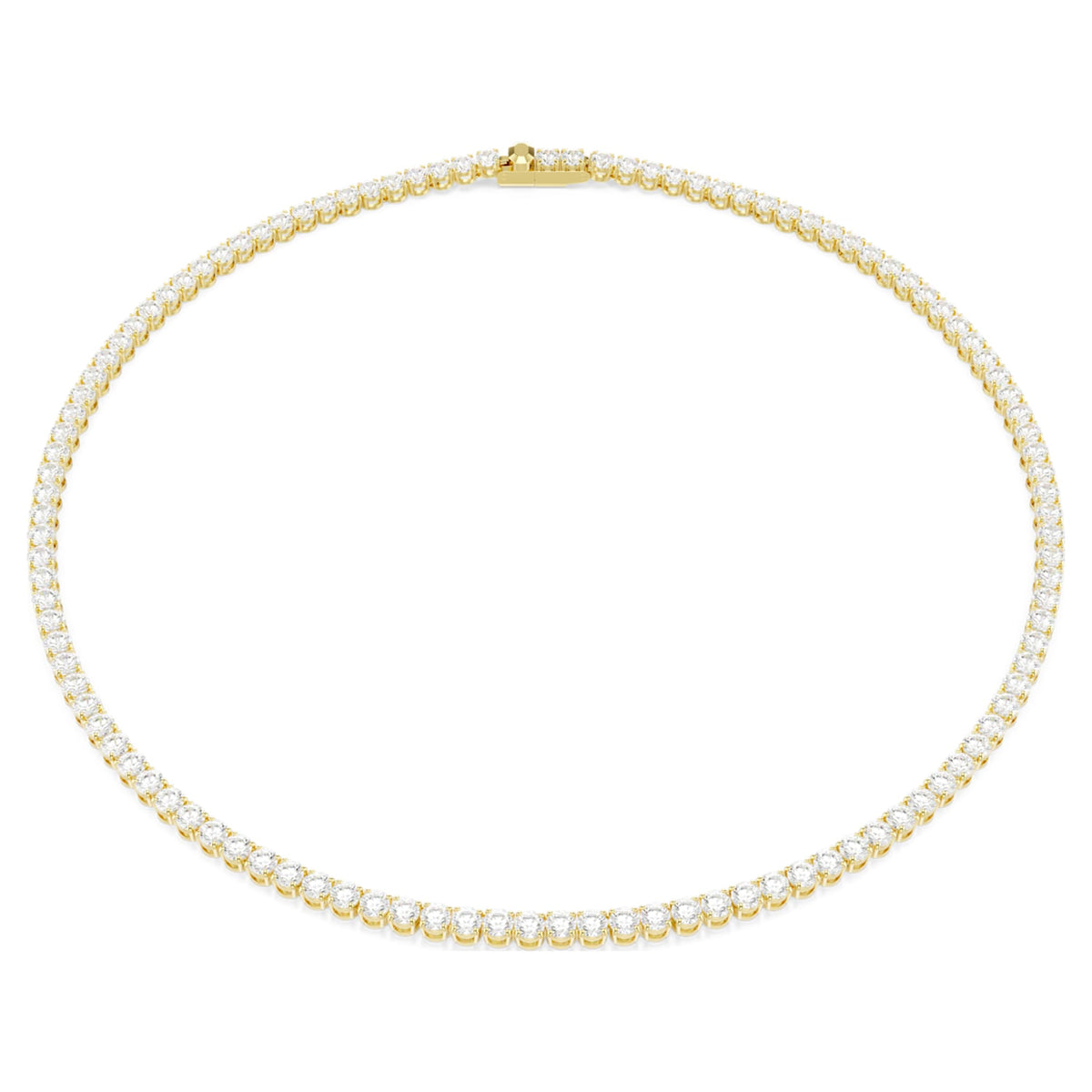 Swarovski Matrix Tennis necklace with white round-cut accents and an 18K gold finish