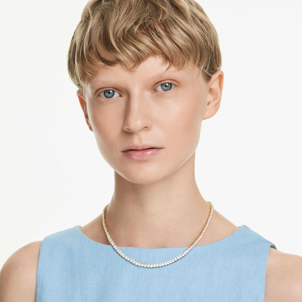 Swarovski Matrix Tennis necklace with white round-cut accents and rhodium plating
