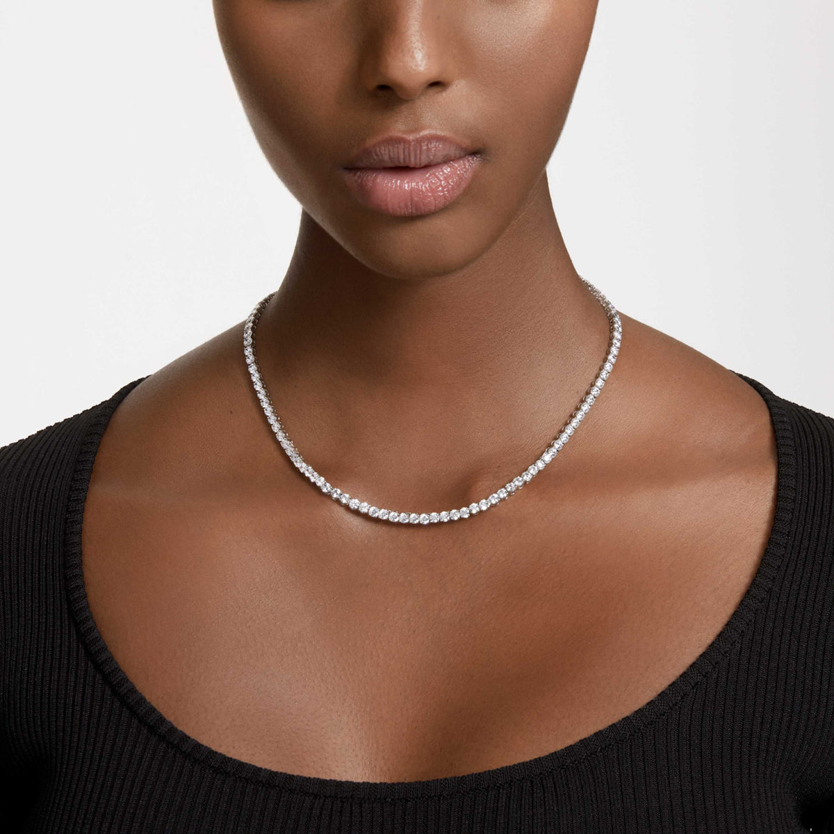 Swarovski Matrix Tennis necklace Round cut, Green, Ruthenium plated