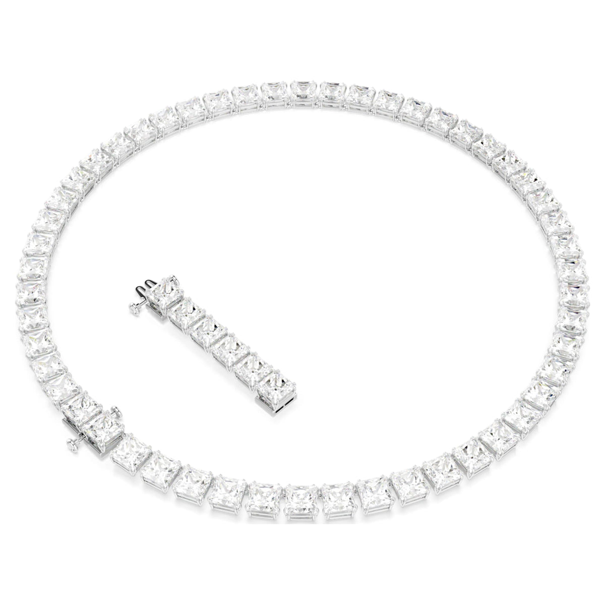 Swarovski Matrix Tennis necklace with white square-cut accents and rhodium plating