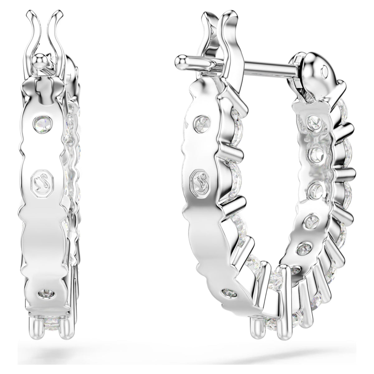 Swarovski Matrix Vittore hoop earrings with white round-cut accents and rhodium plating