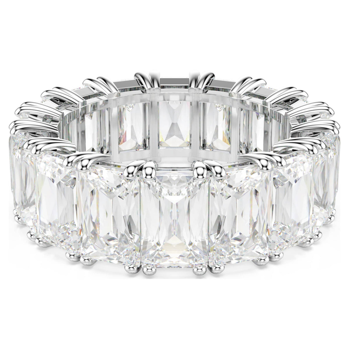 Swarovski Matrix Vittore ring with white baguette-cut accents and rhodium plating