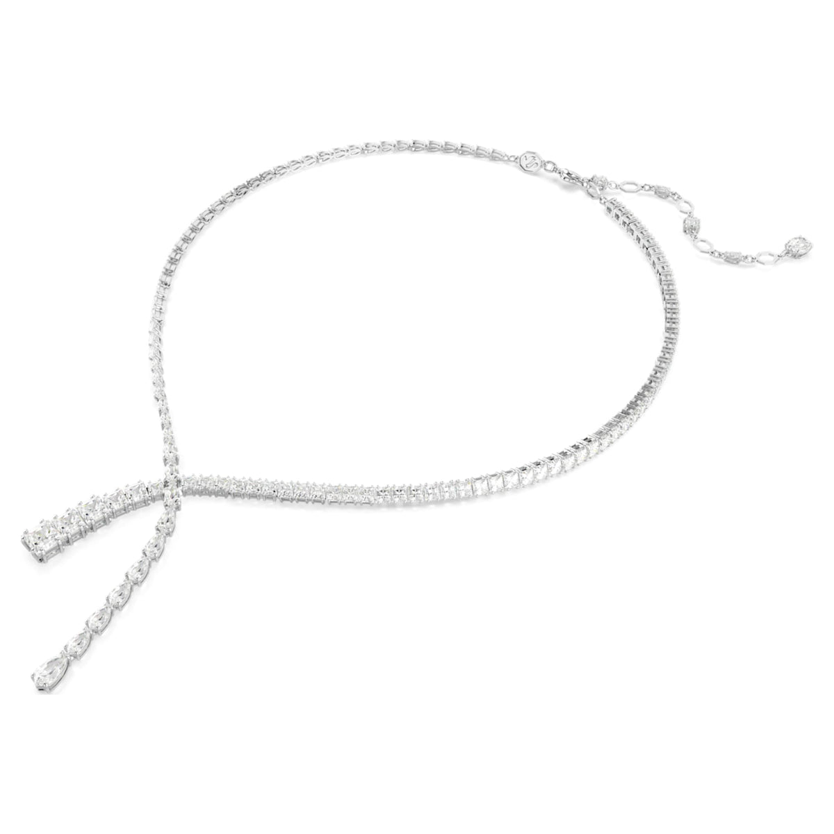 Swarovski Matrix Y necklace Mixed cuts, White, Rhodium plated