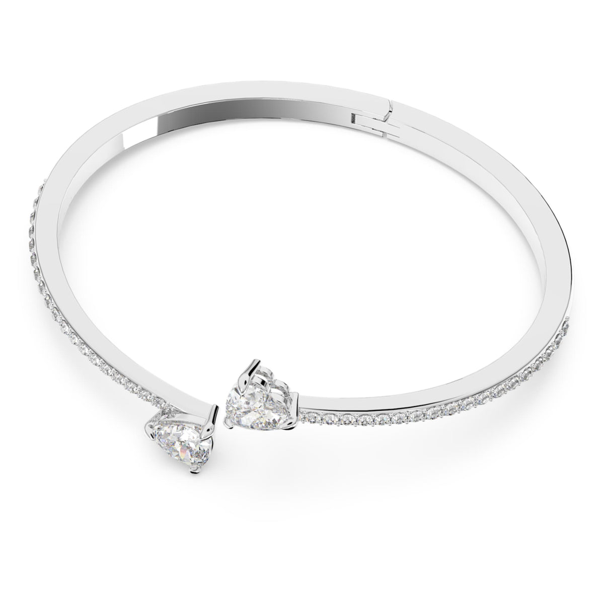 Swarovski Mesmera bangle featuring a heart motif with white accents and rhodium plating