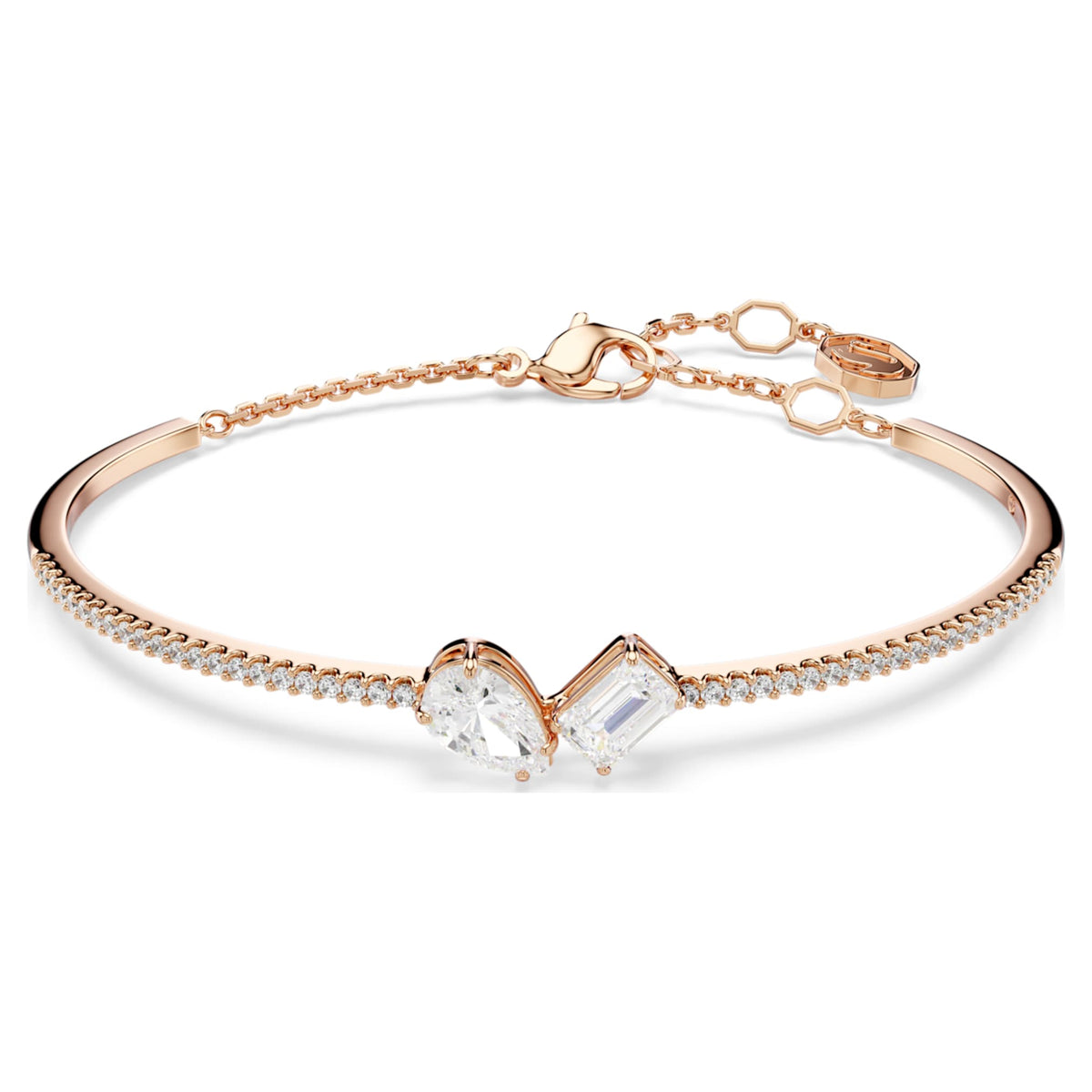 Swarovski Mesmera bangle with white mixed-cut accents and an 18K rose gold finish