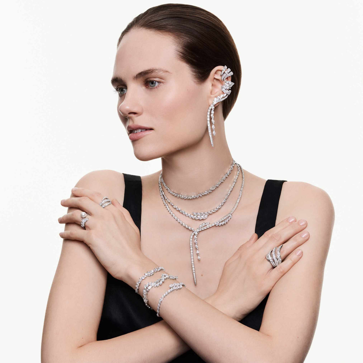 Swarovski Mesmera ear cuffs Marquise cut, White, Rhodium plated