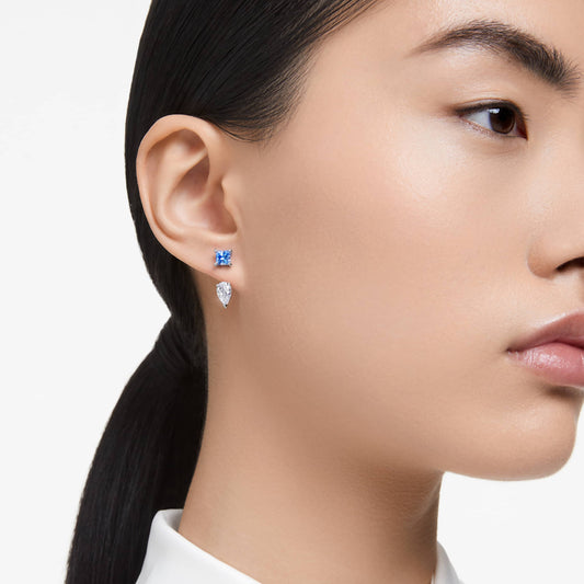 Swarovski Mesmera earring jackets Mixed cuts, Detachable, Blue, Rhodium plated