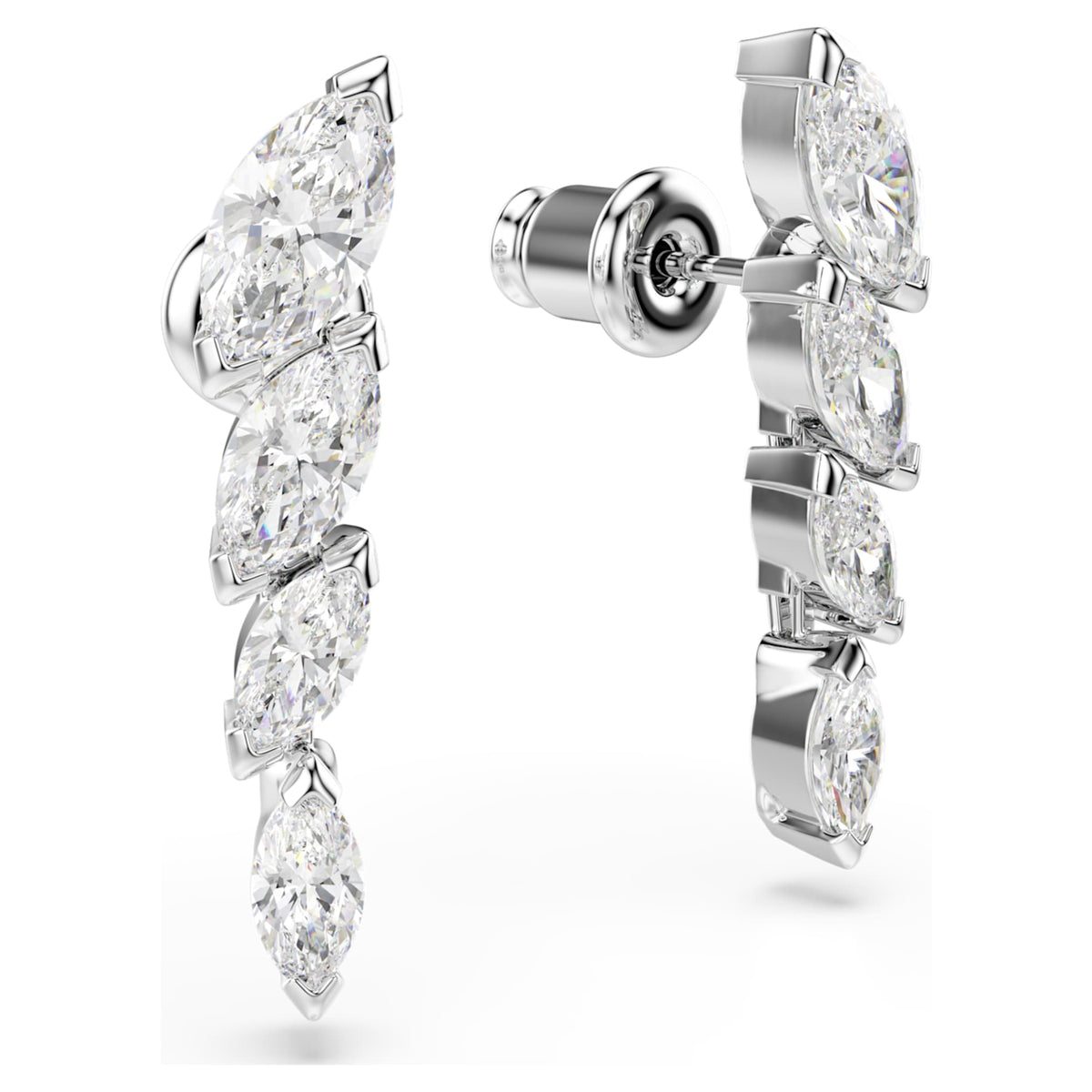 Swarovski Mesmera earrings Marquise cut, White, Rhodium plated
