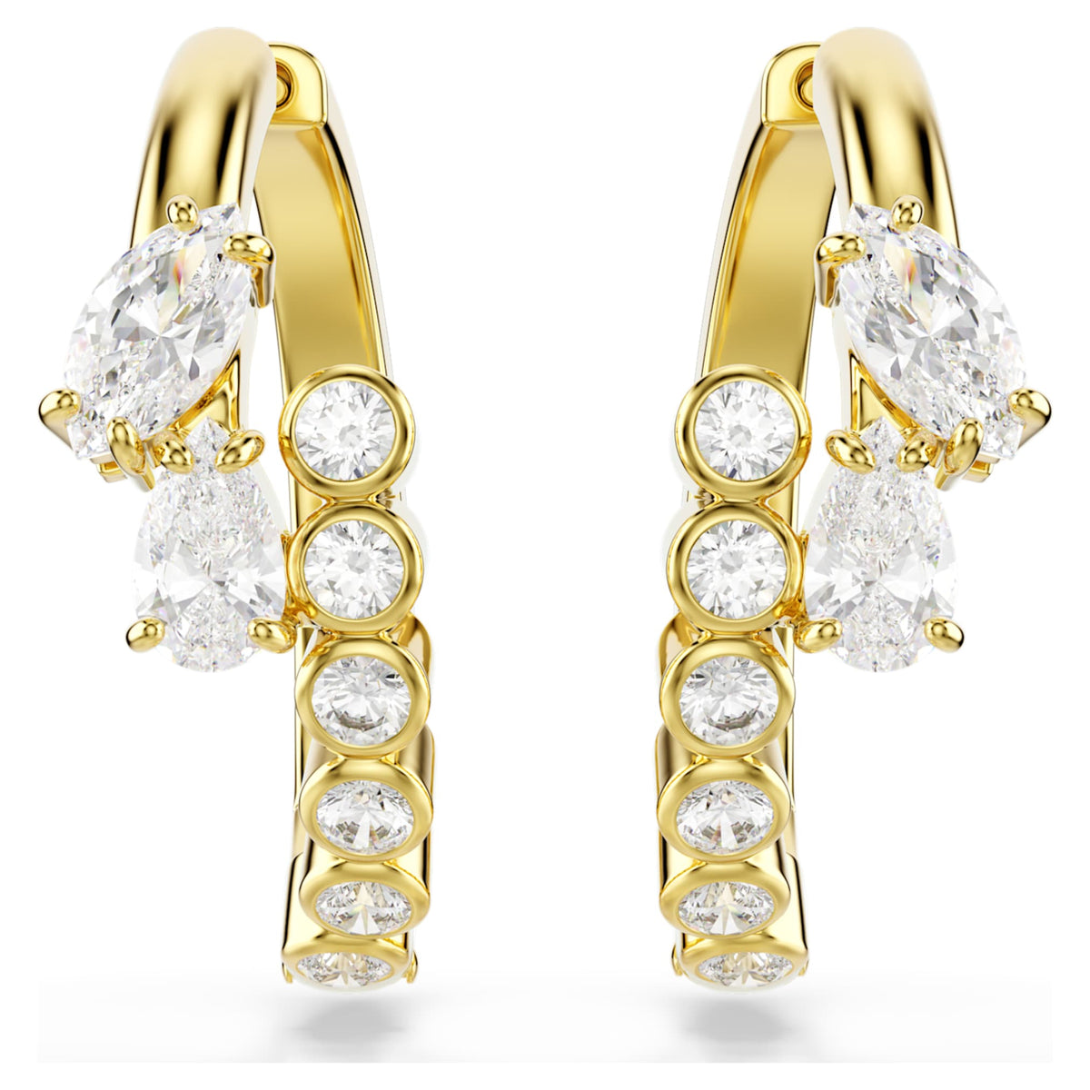 Swarovski Mesmera hoop earrings Mixed cuts, White, 18K gold finish