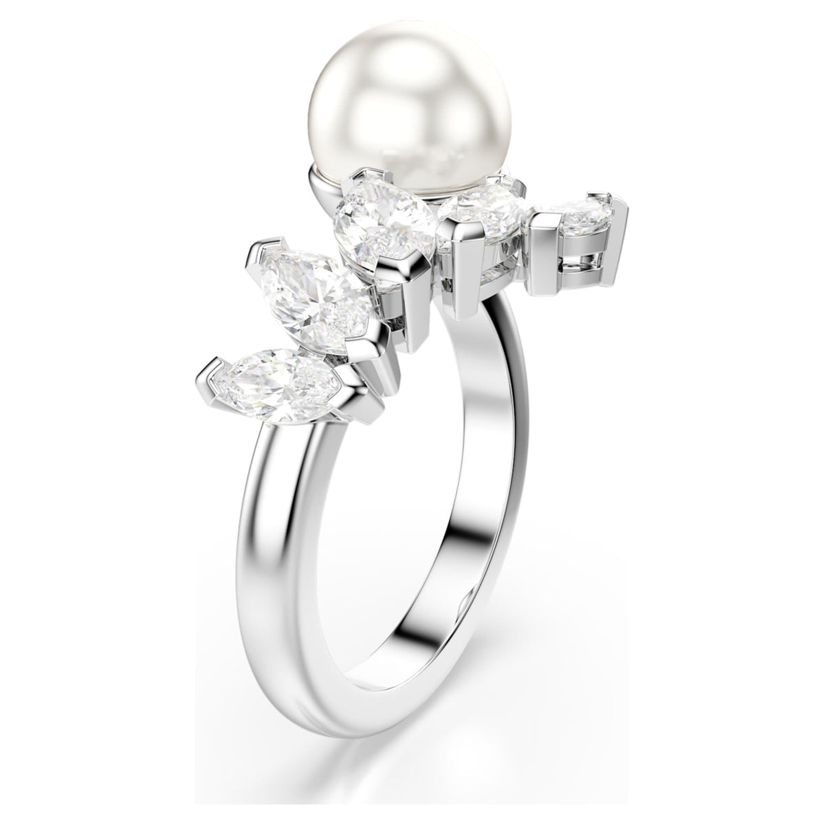 Swarovski Mesmera open ring Crystal pearl, Marquise cut, White, Rhodium plated