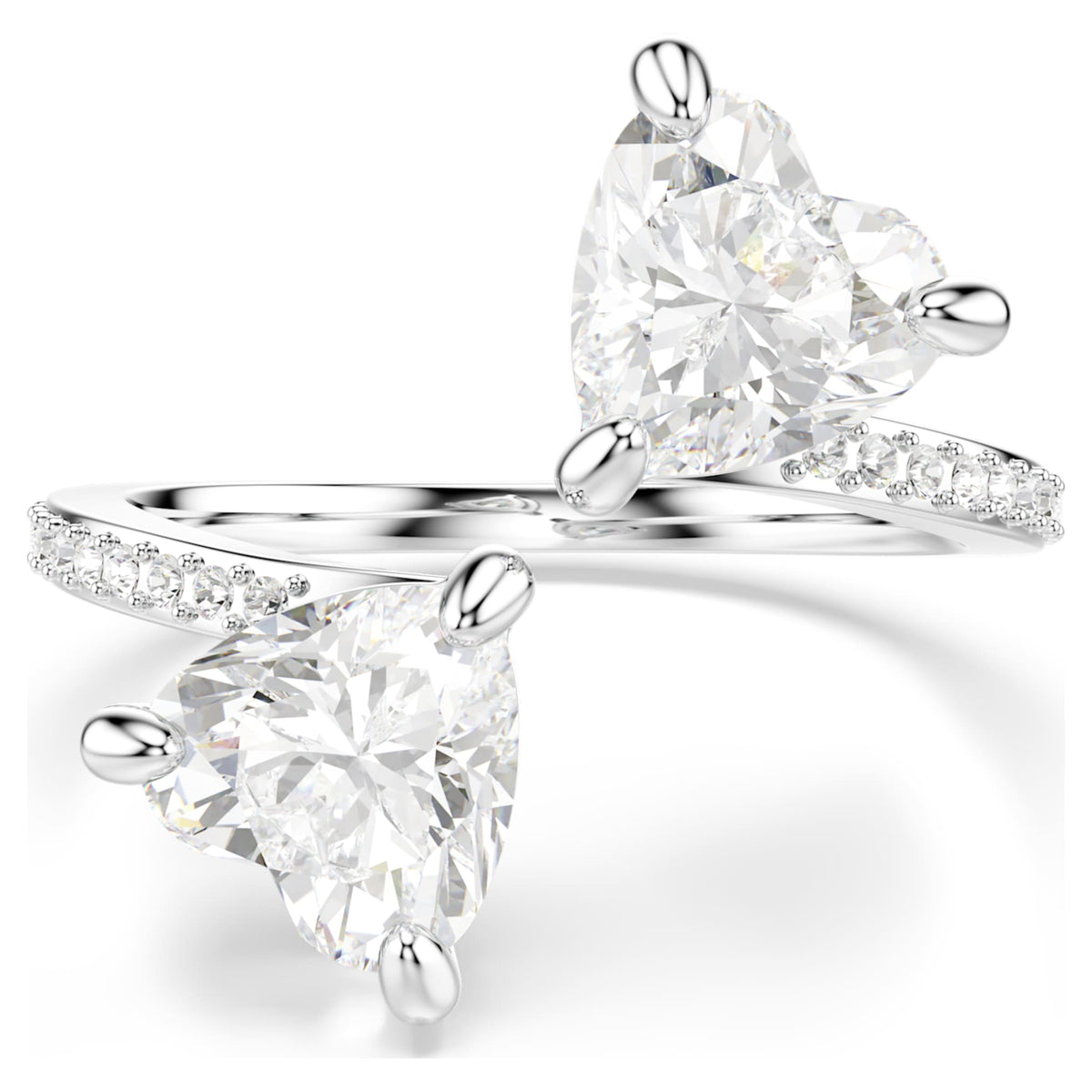 Swarovski Mesmera open ring with white heart-cut accents and rhodium plating