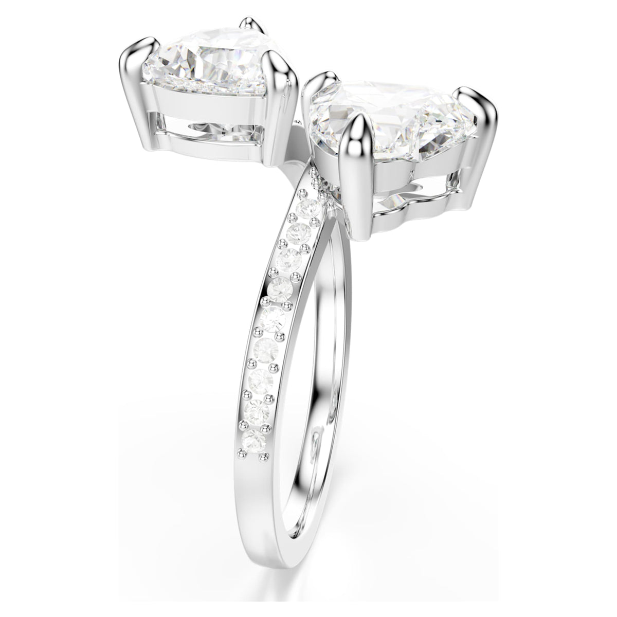 Swarovski Mesmera open ring with white heart-cut accents and rhodium plating