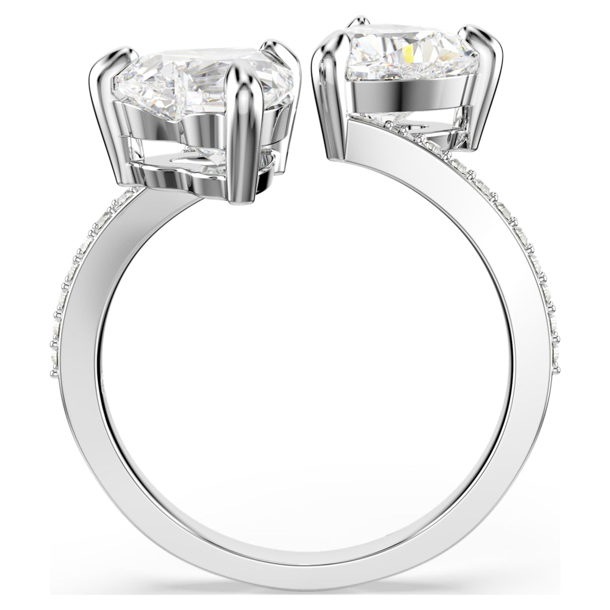 Swarovski Mesmera open ring with white heart-cut accents and rhodium plating