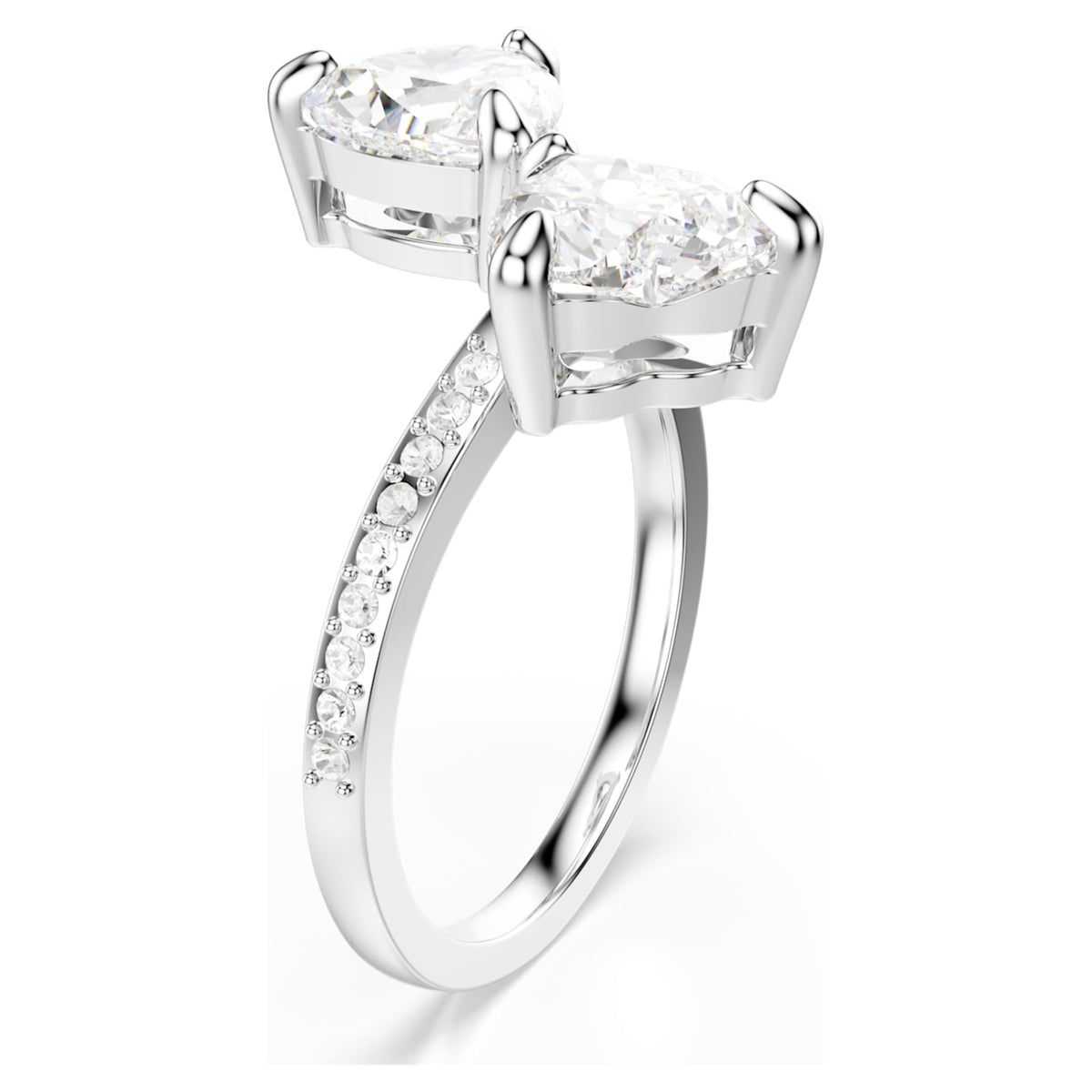 Swarovski Mesmera open ring with white heart-cut accents and rhodium plating