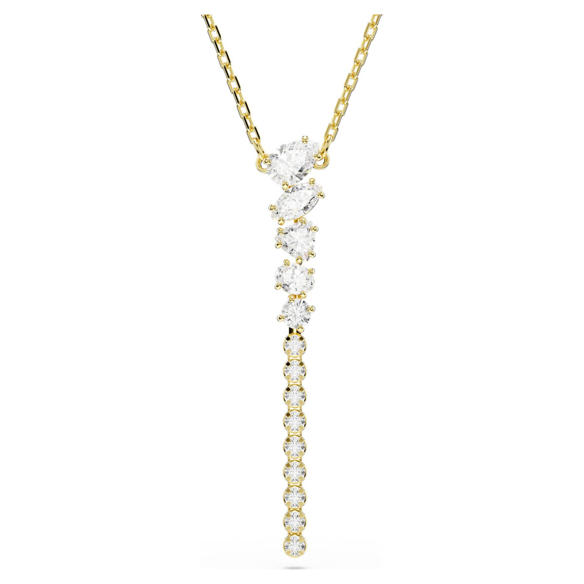 Swarovski Mesmera Y necklace Mixed cuts, White, 18K gold finish