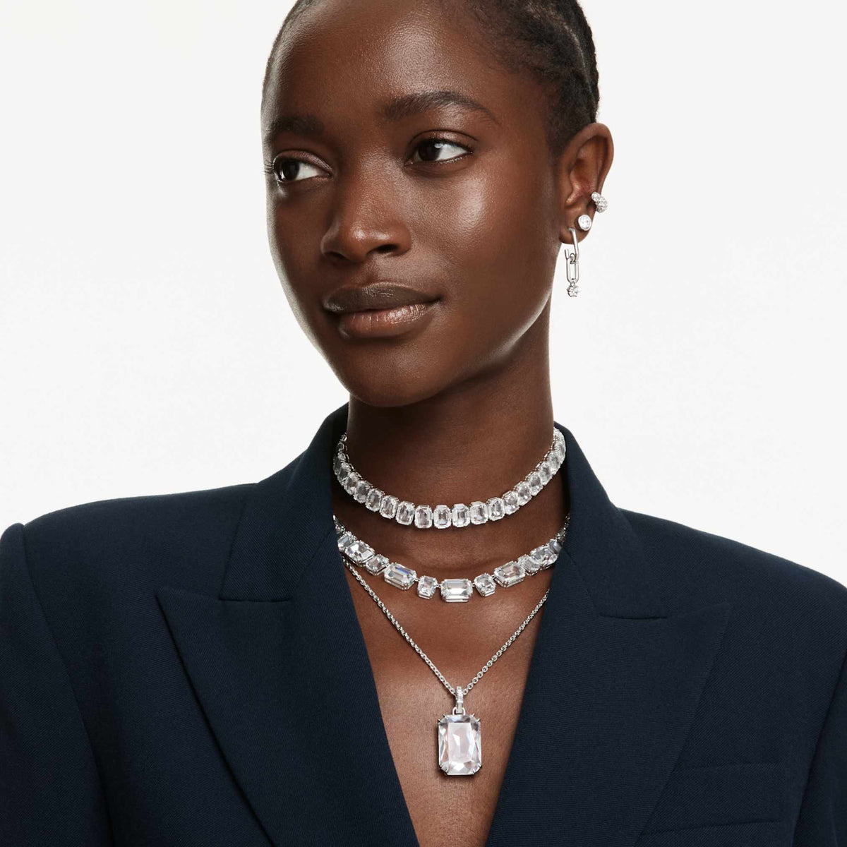 Swarovski Millenia choker with white octagon-cut accents and rhodium plating