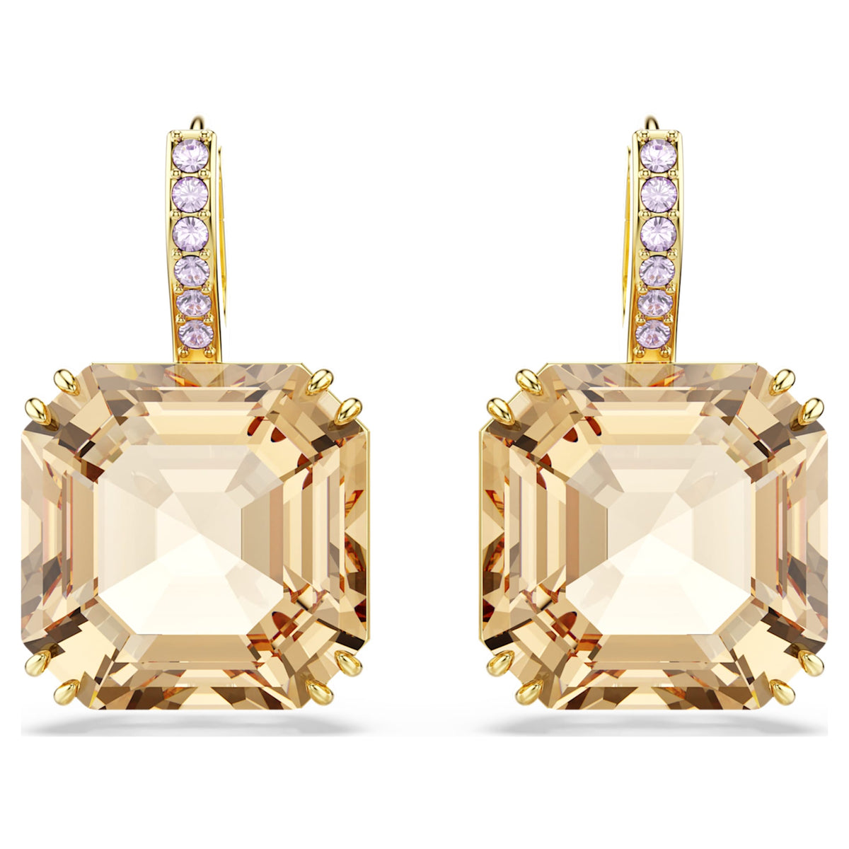 Swarovski Millenia drop earrings Mixed cuts, Caramel, 18K gold finish