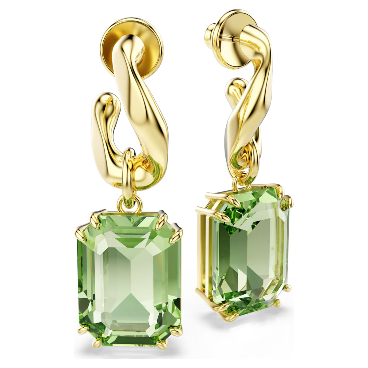 Swarovski Millenia drop earrings with green octagon-cut accents and an 18K gold finish