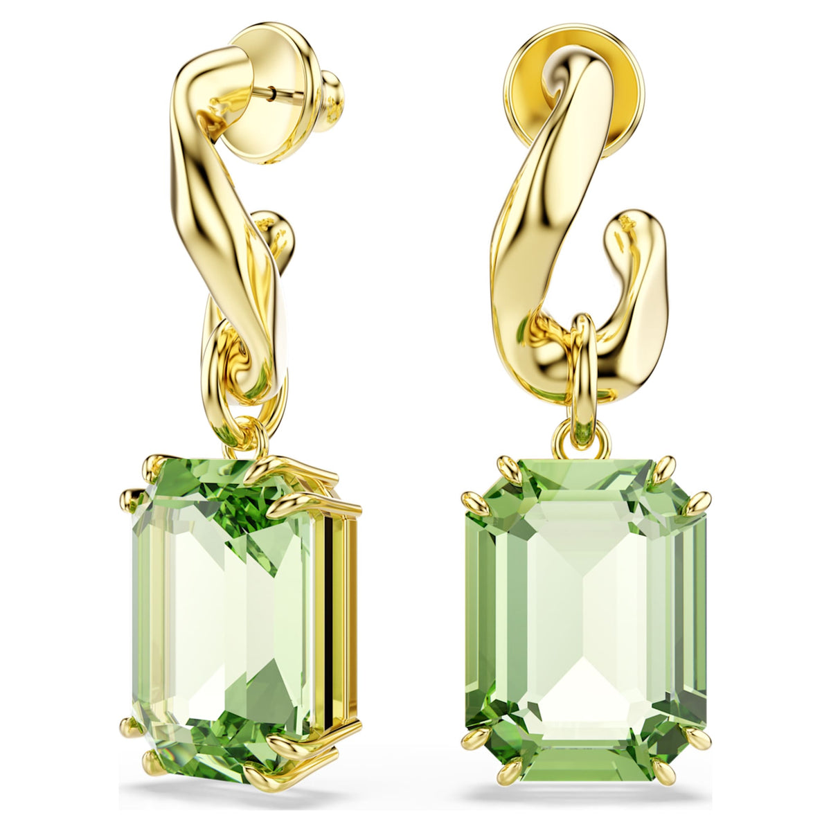 Swarovski Millenia drop earrings with green octagon-cut accents and an 18K gold finish