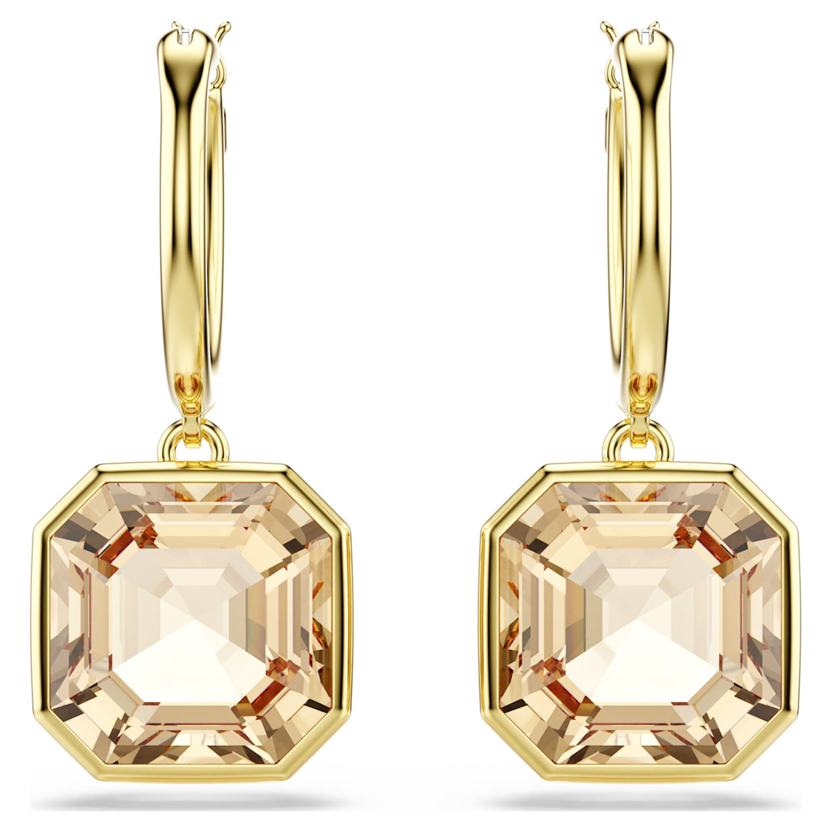 Swarovski Millenia drop earrings Square cut, Caramel, 18K gold finish