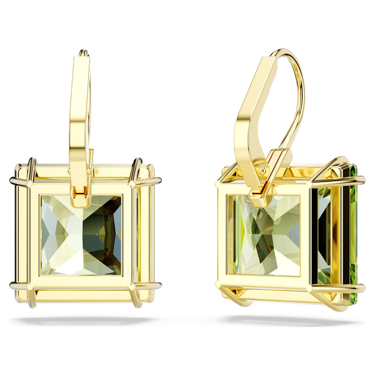 Swarovski Millenia drop earrings with green square-cut accents and an 18K gold finish