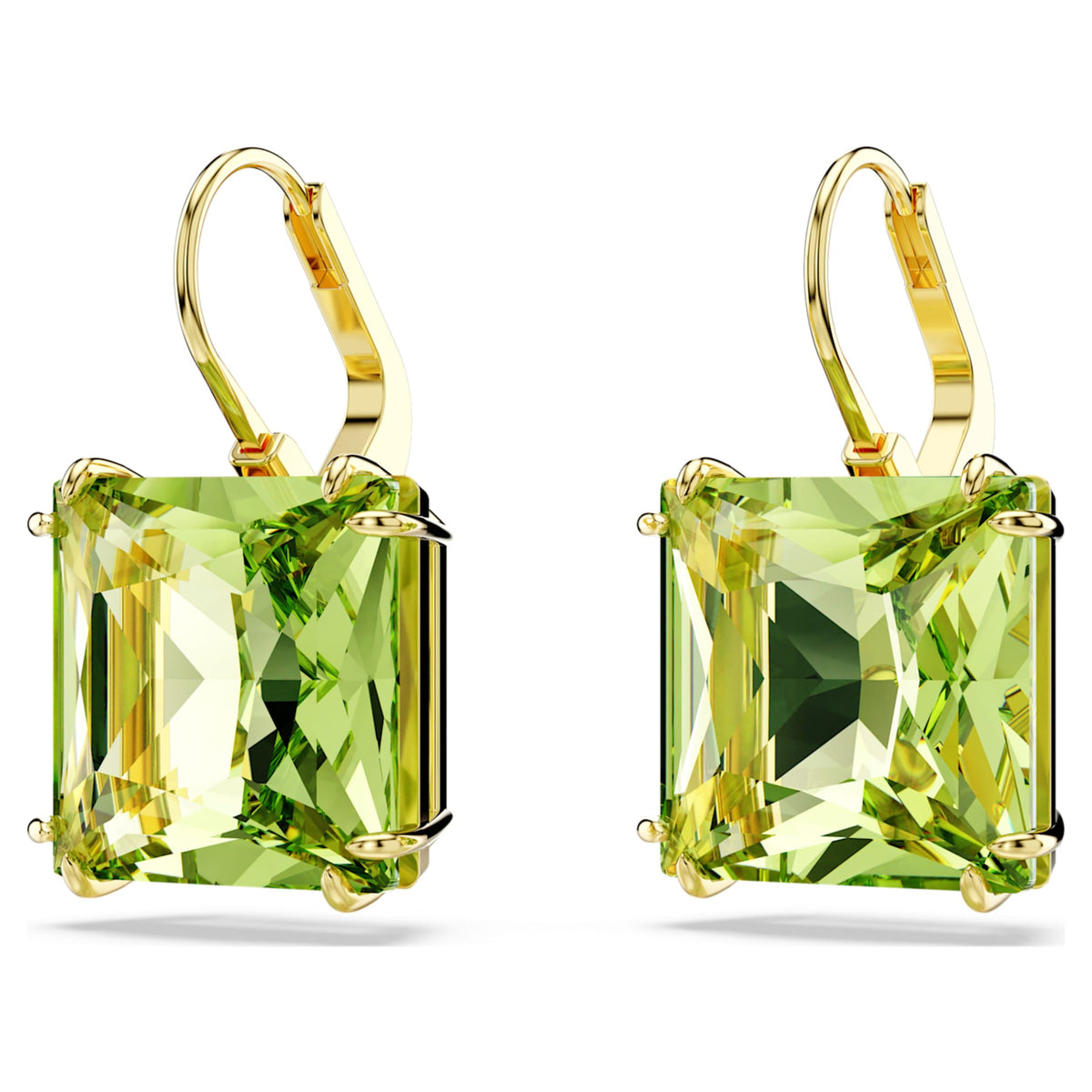 Swarovski Millenia drop earrings with green square-cut accents and an 18K gold finish