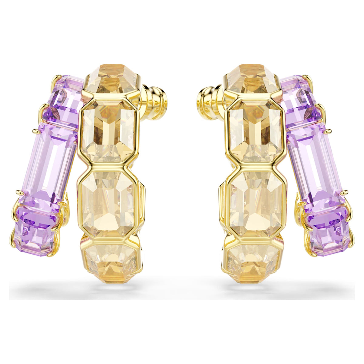 Swarovski Millenia hoop earrings with multicolored mixed-cut accents and an 18K gold finish